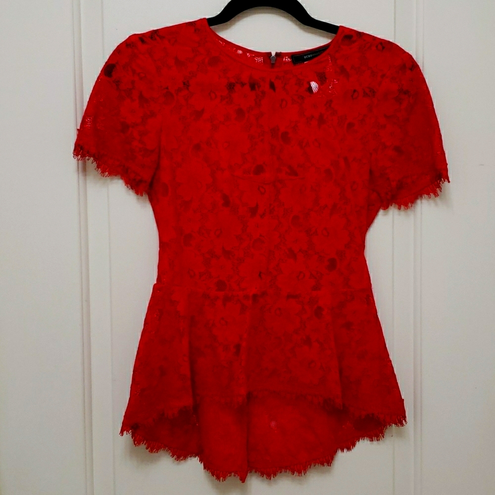 BCBGMaxAzria Lace Peplum Top "Evia"